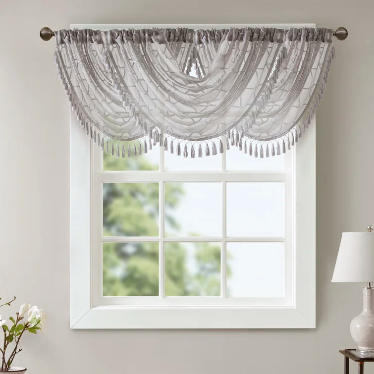 Madison Park Irina Diamond Sheer Embroidered Single Waterfall Valance
