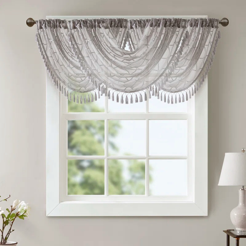 Madison Park Irina Diamond Sheer Embroidered Single Waterfall Valance