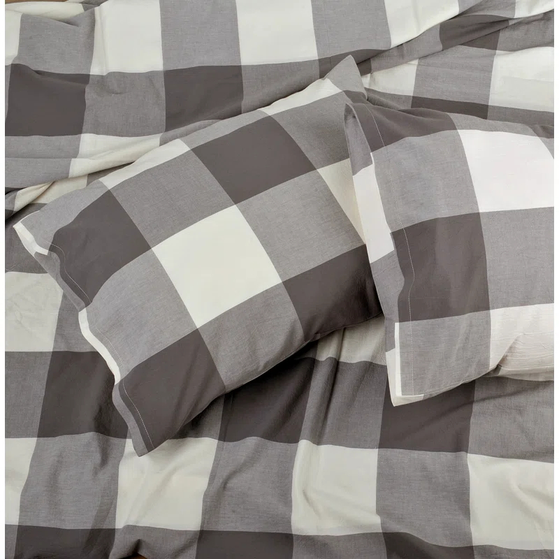 Home Soft Things 3 Piece Gingham Cotton  Duvet Cover Set