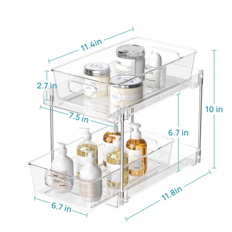 Rakbon 2 Tier Clear Under Sink Organizers 4 Pack