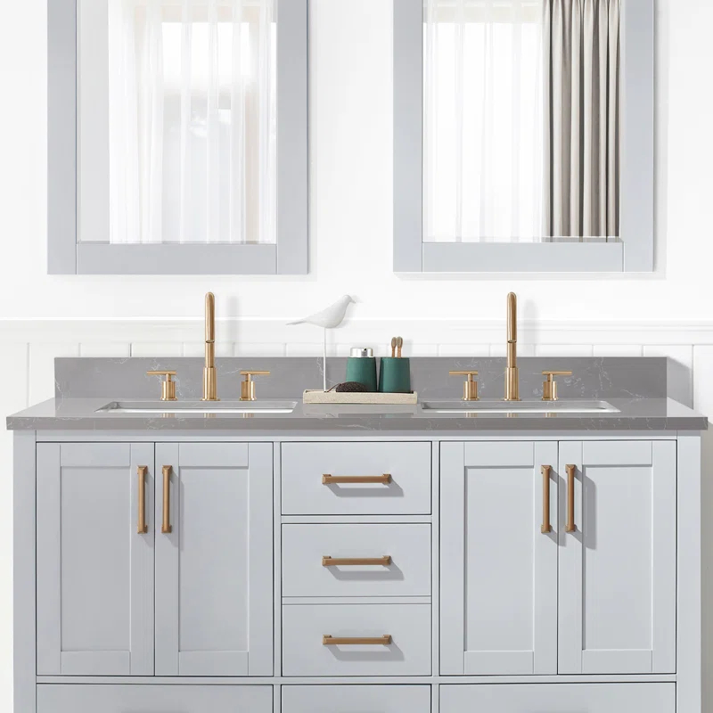 Vinnova Jaen 61'' Stone Double Bathroom Vanity Top with Sink