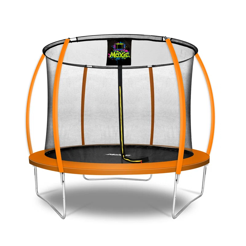 Moxie Machrus Moxie Pumpkin-Shaped Outdoor Trampoline Set with Top-Ring Frame Safety Enclosure, 10 FT