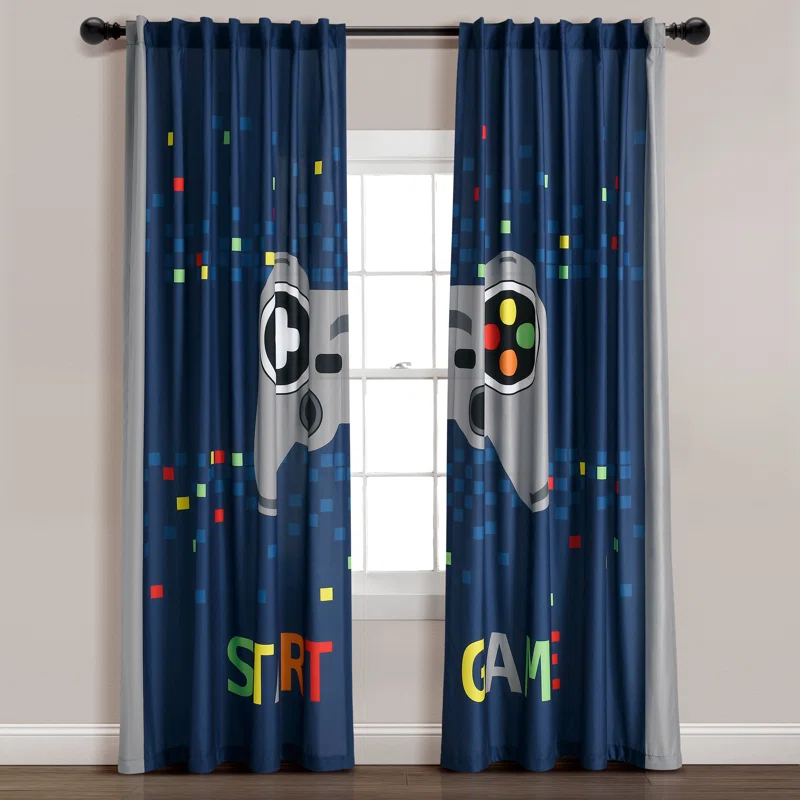 Lush Decor Video Games Window Curtain Panels Navy/Multi 52X84 Set (Set of 2)
