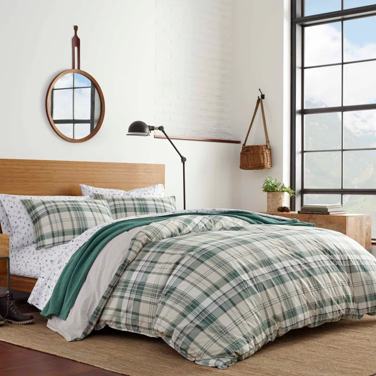 Eddie Bauer Plaid & Stripes Eddie Bauer Green Cotton Reversible Bedding Set
