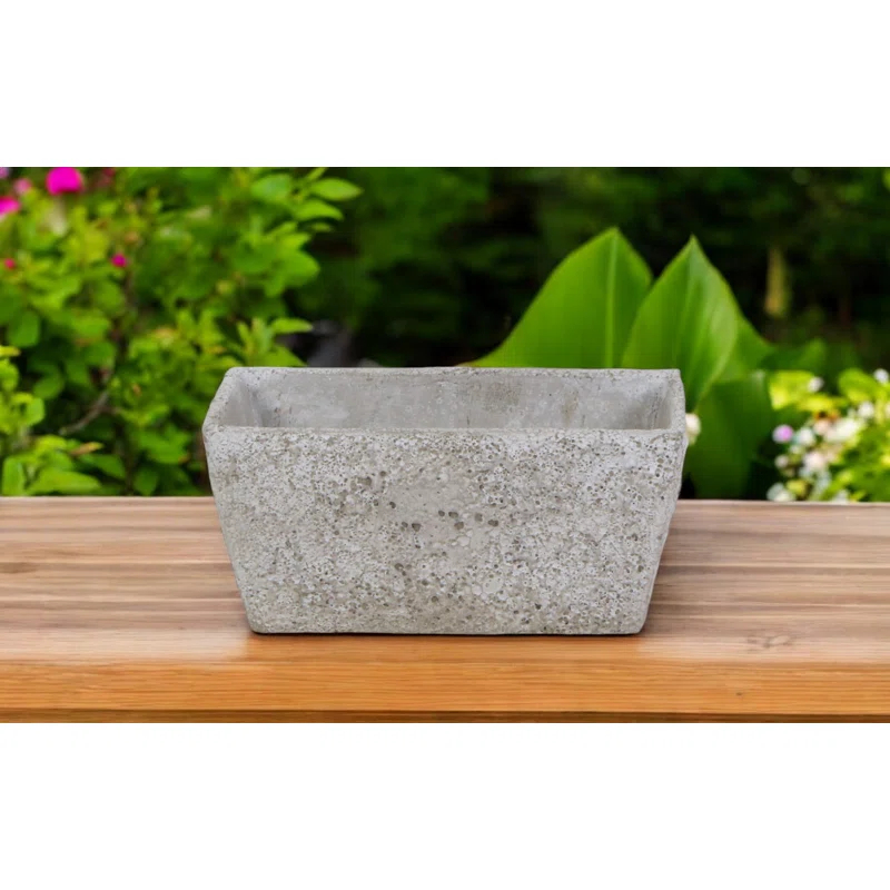 HomeRoots 9" Gray Speckle Glaze Cement Indoor Outdoor Rectangular Pot Planter