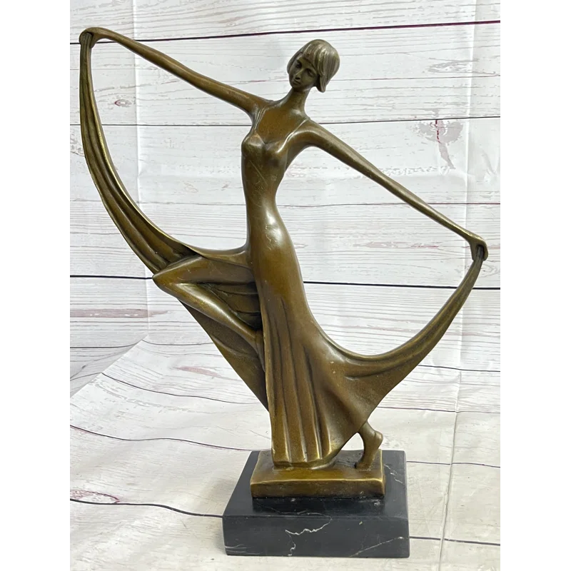 Trinx Bairagi Slender Art Deco Dancer Showgirl Fashion Model Bronze Statue Sculpture Original 13 Inches X 12 Inches