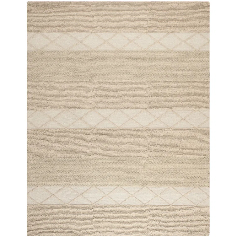 Highland Dunes Tulane Natura Hand Woven Wool/Cotton Geometric Rug in Beige