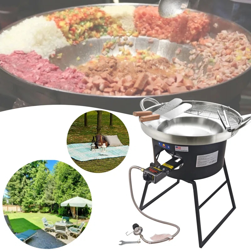 ARC 23" Stainless Steel Concave Comal Set, 30,000 BTU Propane Burner and Stand, Discada Disc Cooker.