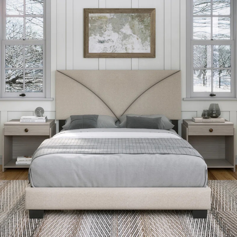 Boyd Sleep Boyd Sleep Rochelle Queen Upholstered Linen Platform Bed, Adjustable Height Headboard, 4 slat wood support Requires Bed Spring