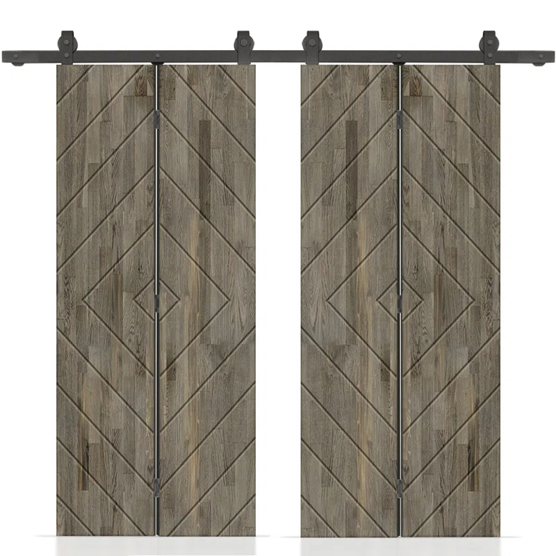 Calhome Stained Pine Wood Bi-Fold Double Barn Door with Sliding Hardware Kit