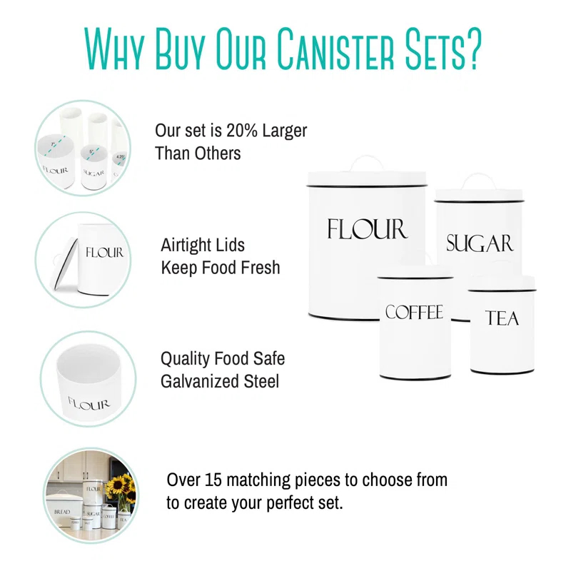 Outshine Co Outshine Farmhouse Nesting Kitchen Canister Set Perfect for Flour Coffee Tea Sugar (Set of 4)