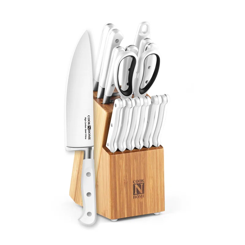 Cook N Home Kitchen Knife Set with Bamboo Storage Block 15-Piece