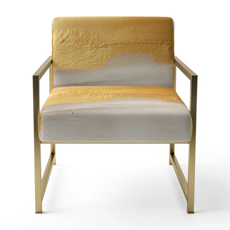Design Art Out To Sea - Upholstered Nautical & Beach Yellow And White Accent Arm Chair