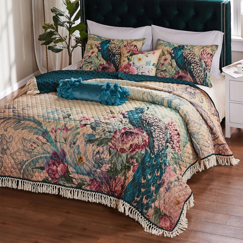 Barefoot Bungalow Eden Peacock Boho Vintage Quilt Set