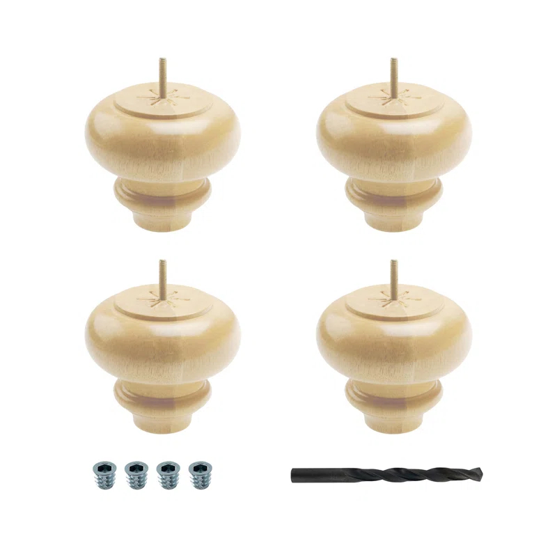 5-1/8 in x 6 in Unfinished Solid Hardwood Round Sofa Leg (Set of 4)