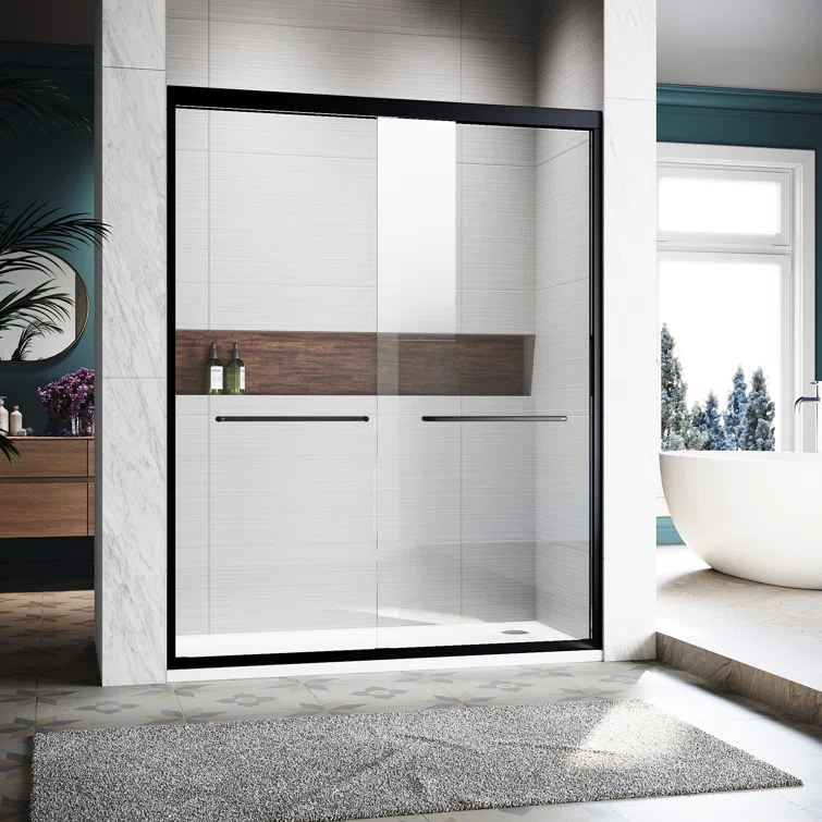 LOONGFIELD Sliding Shower Glass Door 56-60 In. W X 72 In. H, Adjustable Semi Frameless Shower Door, Certified Thick Clear Clear Tempered Glass, 304 Stainless Steel Handles ASTARQ-W2269P144324