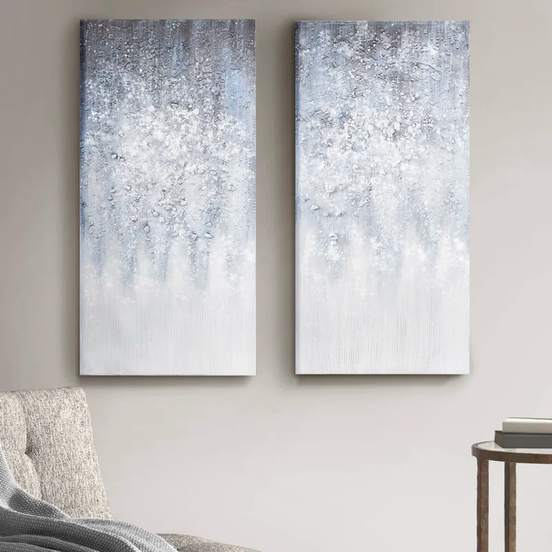 Ivy Bronx Heavily Embellished Abstract Canvas Wall Art Set - 2-Piece Decor with Dimensional Texture & D-Ring Hangers