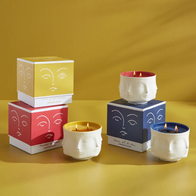 Jonathan Adler Muse Pink Grapefruit, White Grapefruit Rind, Green Vine Accords, Pink Freesia, And Passion Fruit Scented Designer Candle with Porcelain Holder