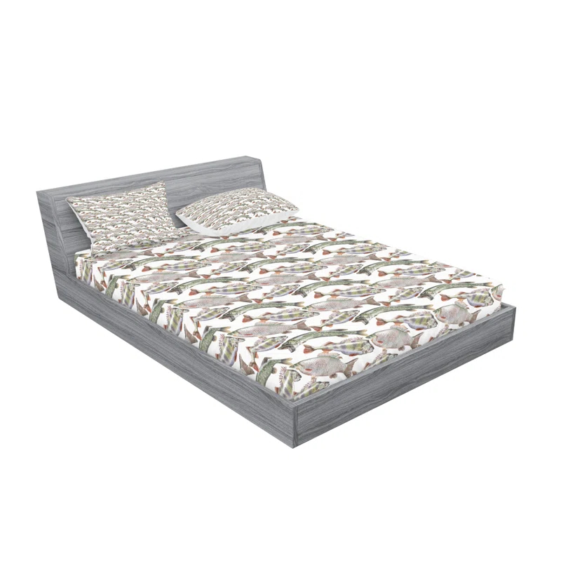 Ambesonne Ambesonne Fishes Fitted Sheet & Pillow Sham ,Multicolor