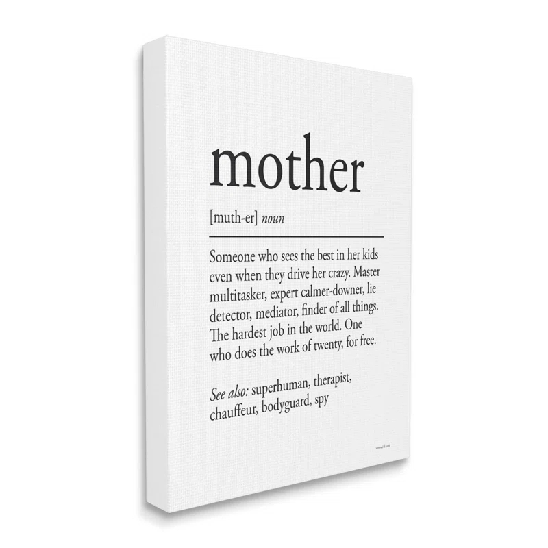 Stupell Industries Mother Definition Funny Motivational Phrase Superhuman Synonym Oversized Black Framed Giclee Texturized Art By Lettered and Lined