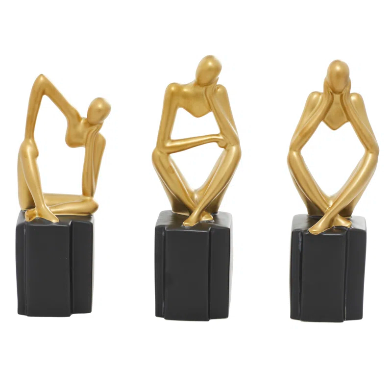 CosmoLiving by Cosmopolitan Porcelain Ceramic Sitting Thinker People Decorative Sculpture Set