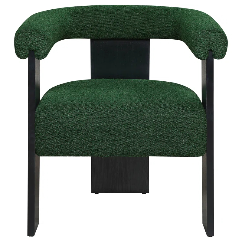 Benjara Cara Accent Chair, Curve Back, Boucle Fabric With Black Wood Legs