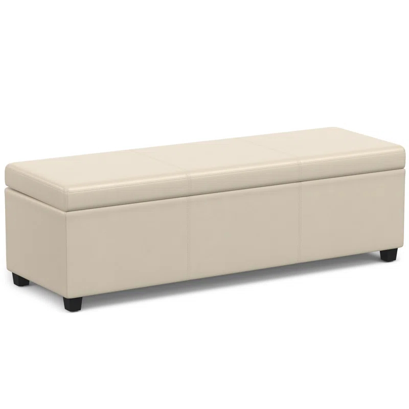 Simpli Home Avalon 54"W Upholstered Storage Ottoman Bench with Interior Storage and Safety Hinges