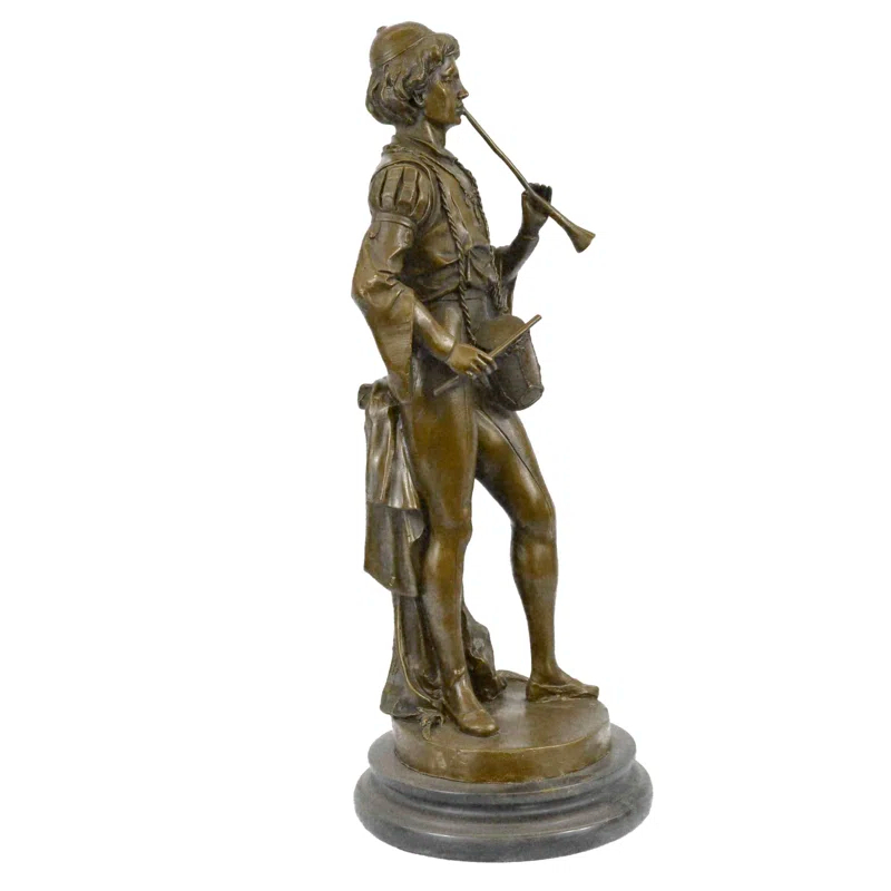 Bloomsbury Market Aziel French Civil War Drummer Bronze Sculpture Marble Base Figurine Statue Figure Art