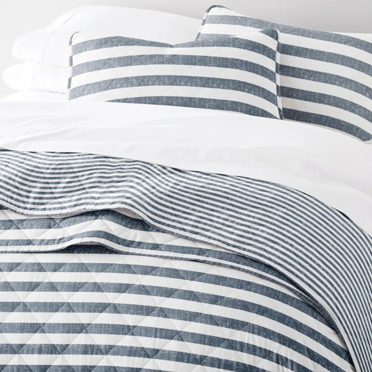 Becky Cameron Quilt Set- Lightweight - All Season Coastal Stripe Bedding