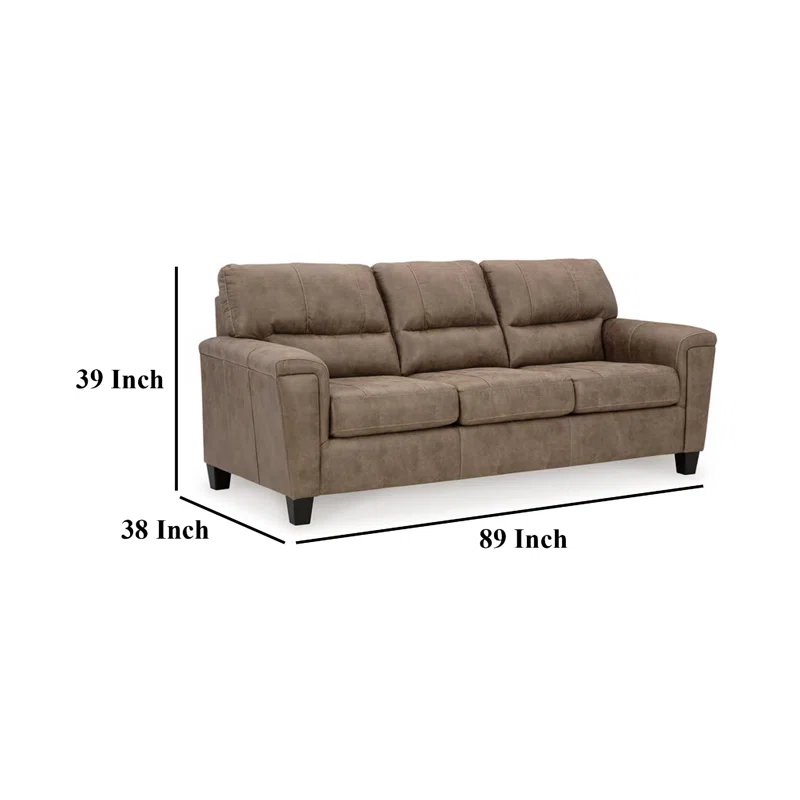Benjara Nav Queen Size Sofa Sleeper, Fossil Brown Faux Leather, Foam, 89 Inch