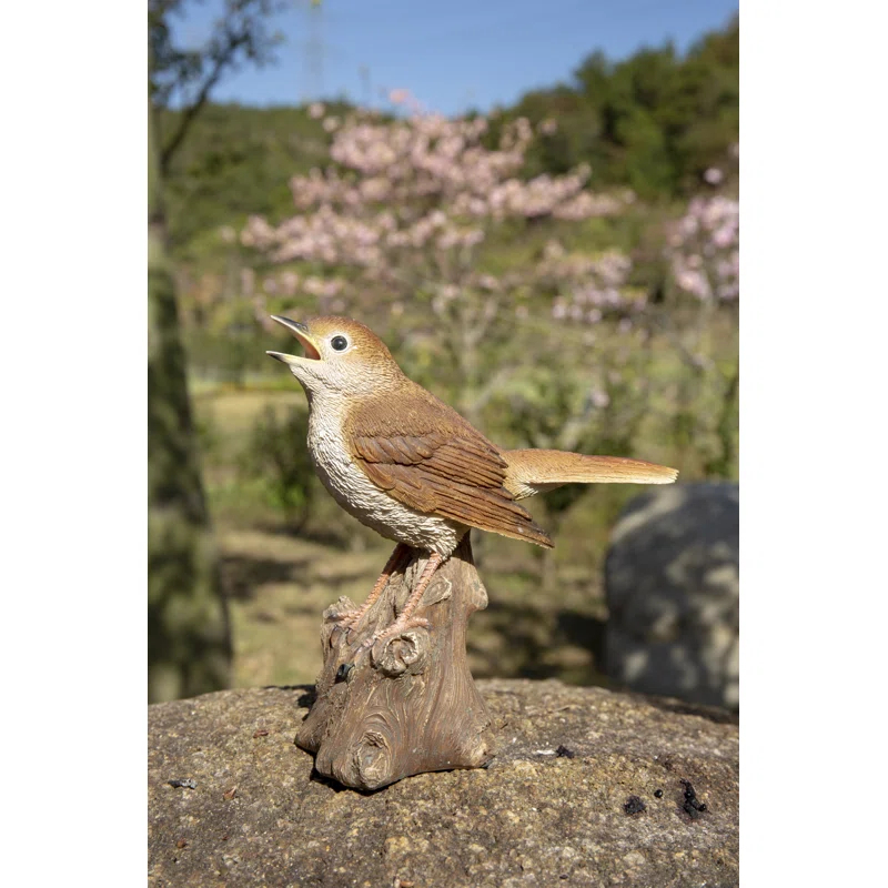 Hi-Line Gift Ltd. Motion Activated Singing Nightingale Standing on Stump