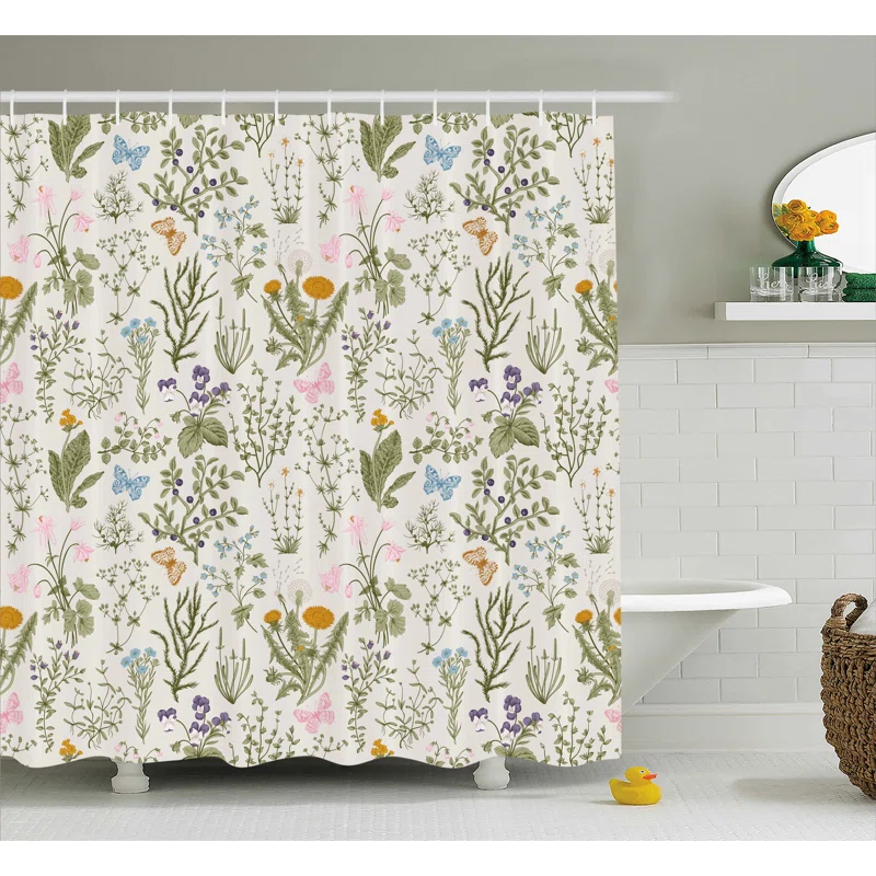 Ambesonne Floral Shower Curtain with Hooks Included