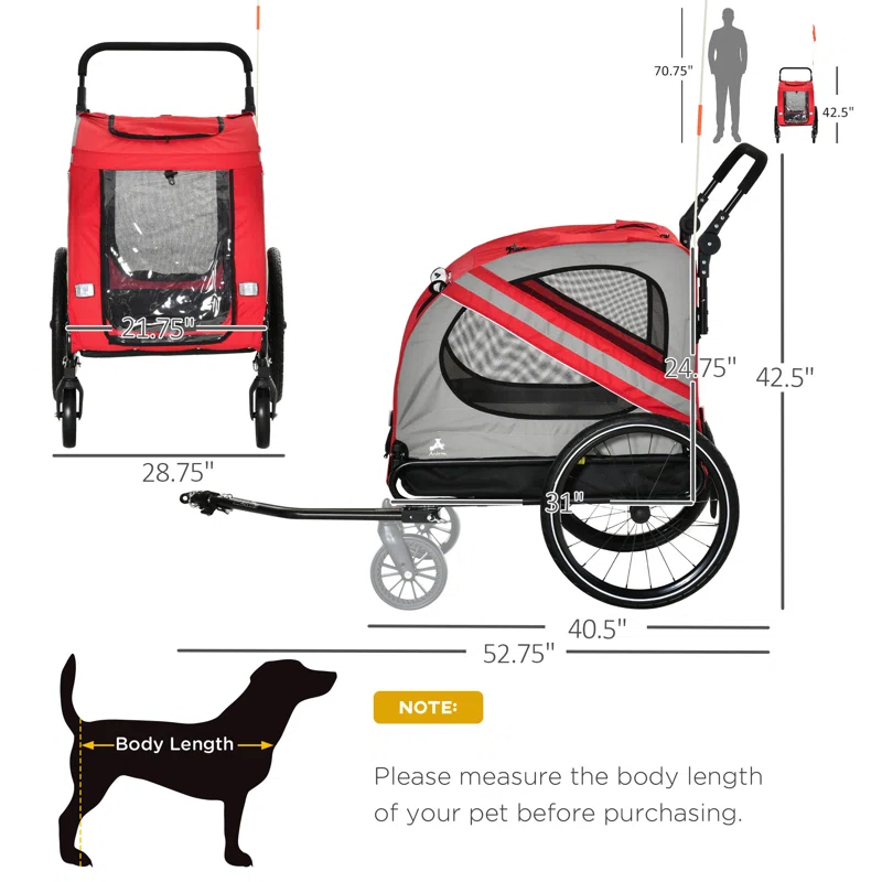 Foldable Pet Jogger Stroller with Detachable Carrier