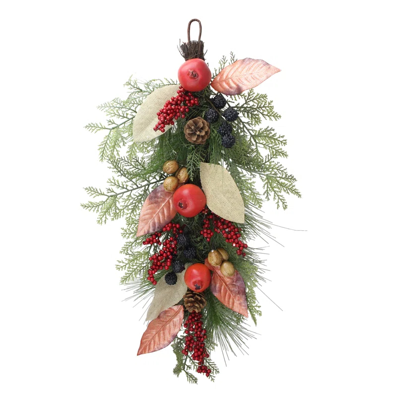Northlight Seasonal 30" Autumn Harvest Mixed Berry and Pine Needle Artificial Teardrop Swag - Unlit