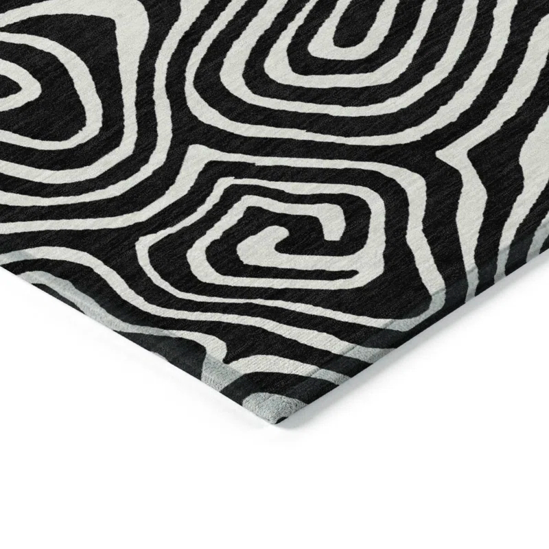 Machine Washable Indoor/Outdoor Chayden ACN1020 Black 8' x 10' Rug
