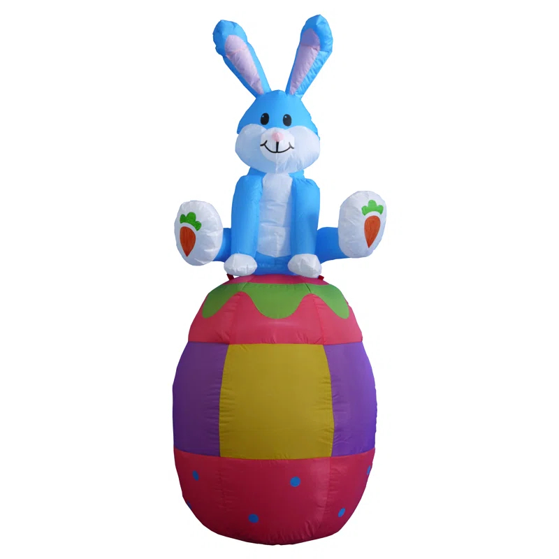 The Holiday Aisle® 6 Foot Tall Happy Easter Lighted Inflatable Bunny Rabbit Sitting on Easter Egg Indoor / Outdoor Blow Up Yard Decoration Inflatable