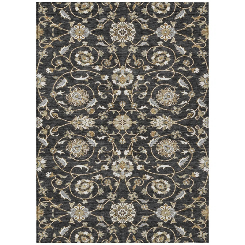 Machine Washable Indoor/Outdoor Chantille ACN1149 Black Rug