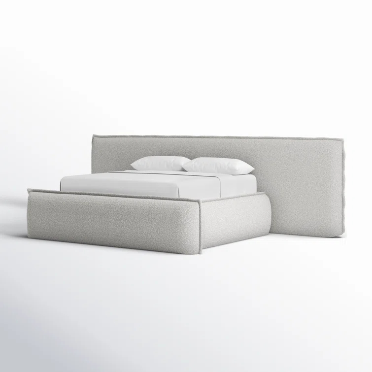 King Cream Upholstered Platform Bed with Tufted Headboard