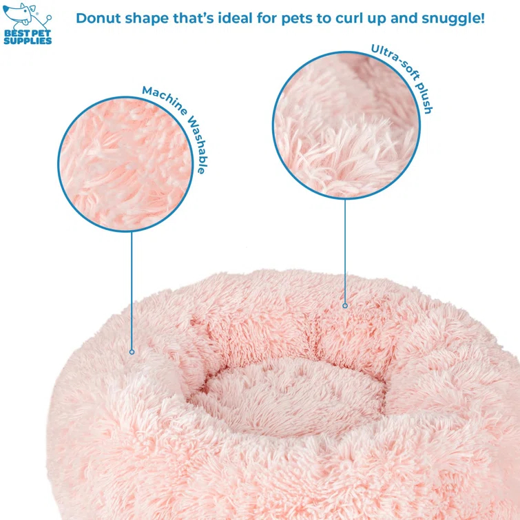 Best Pet Supplies Donut Dog Bed with Faux Fur, Anti-Anxiety Cushion, Slip-Resistant