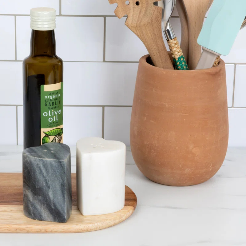 Creative Co-Op Heart-Shaped Marble Salt And Pepper Shakers