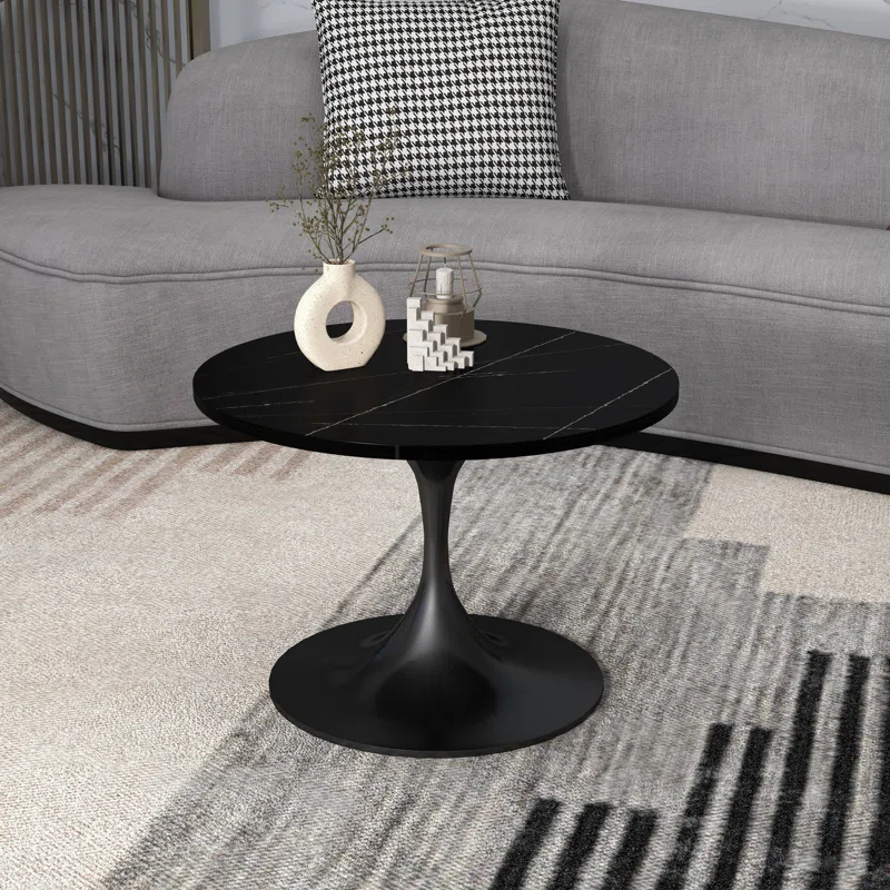 Ivy Bronx 24" Round Coffee Table With Sintered Stone Top And Powder-Coated Stainless Steel Base Sanath Collection