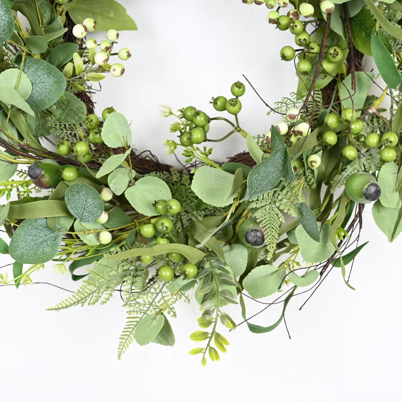 The Holiday Aisle® 22" Artificial Spring Summer Farmhouse Eucalyptus Berry Front Door Wreath