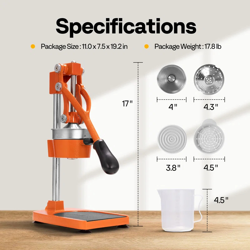 Stainless Steel Black Manual Hand Press Orange Juicer Machine