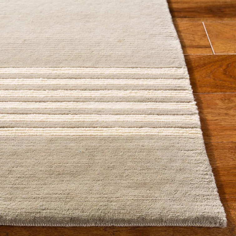 Loomed Stripes Cream & Taupe Hand-Knotted Wool Rug 4' x 6'