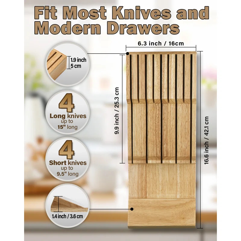 Cook N Home Cook N Home In-drawer Knife Block Organizer, 9-Slot Kitchen Knife Storage Holder