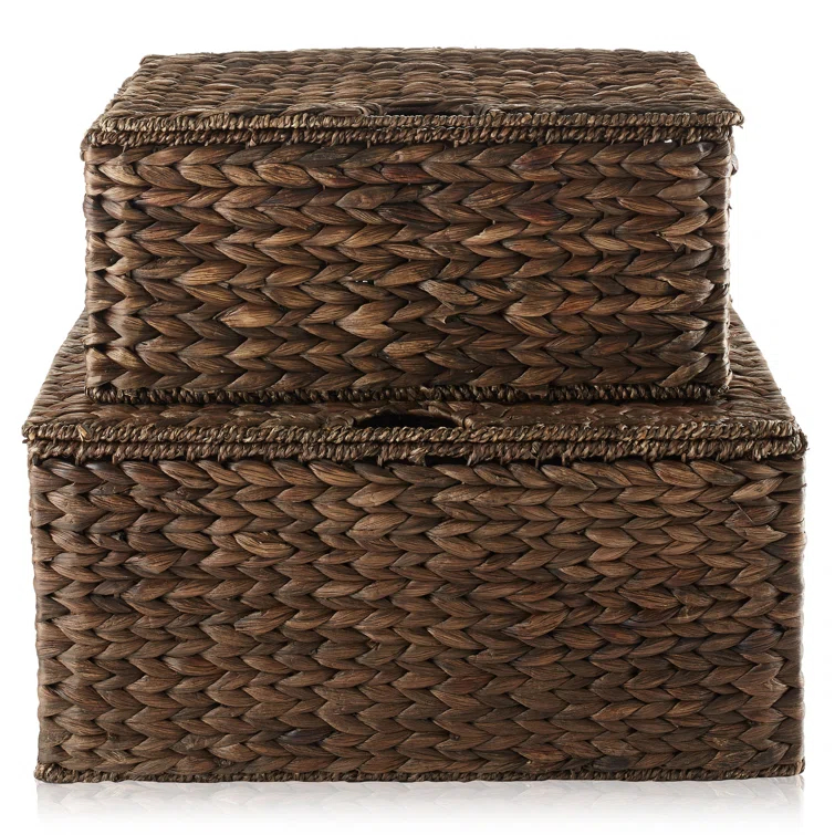 Casafield Casafield Water Hyacinth Rectangular Storage Baskets with Lids (Medium and Large)