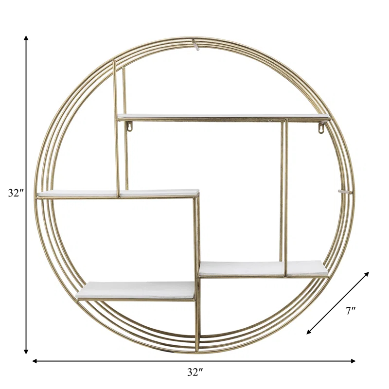 Birch Lane™ Kittle 4 Piece Round Floating Shelf with Hooks