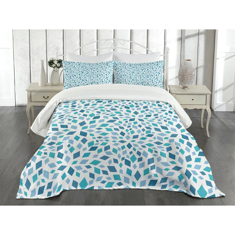 Ambesonne Ambensonne Teal Bedspread Abstract Mosaic Blue Tones Slate Blue Turquoise