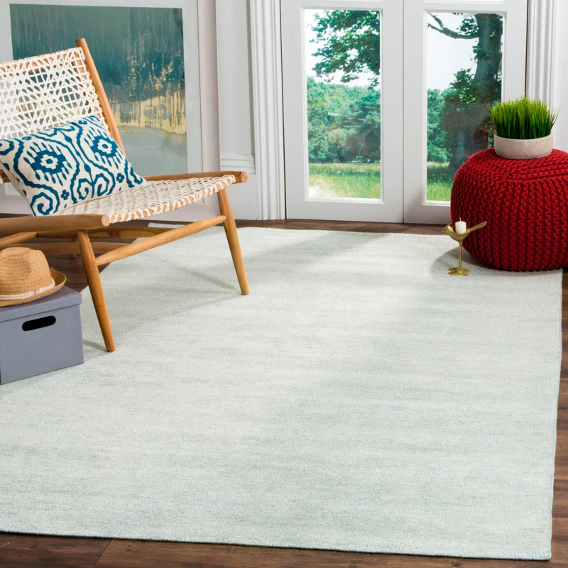 Rosecliff Heights McArthur Stone Wash Hand Knotted Viscose/Cotton Solid Color Rug in Light Blue
