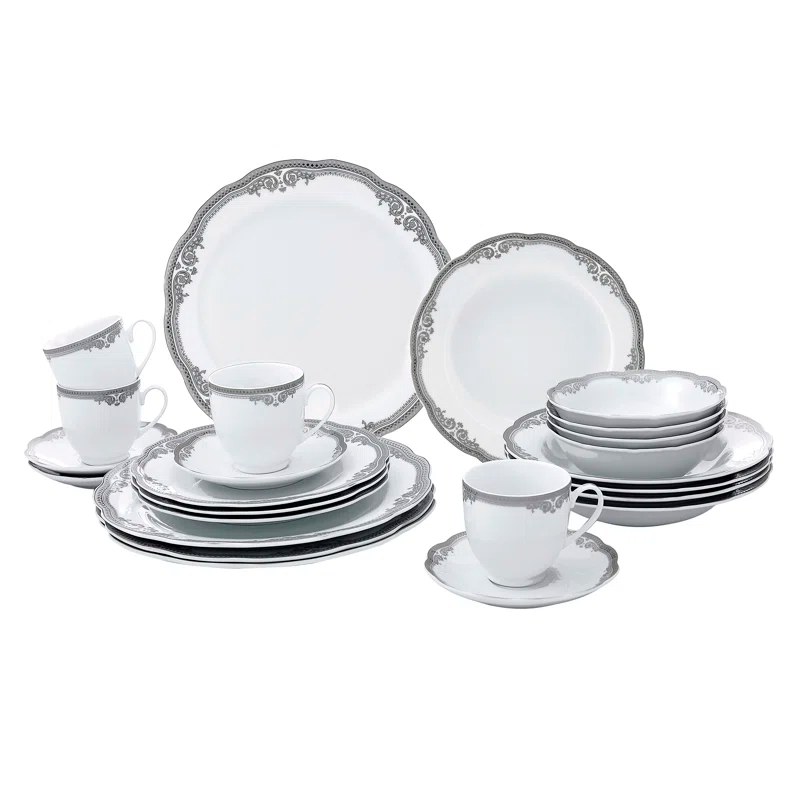 Lorren Home Trends 24 Piece Porcelain China Dinnerware Set - Service for 4
